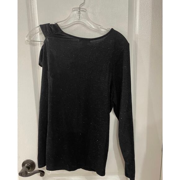 Halogen one sleeve black sparkle top NWT Sz 1X women's blouse - Picture 2 of 10